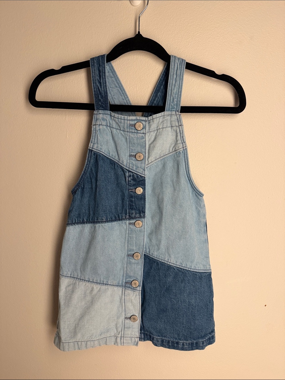 GAP Girls Patchwork Denim Overalls Dress - Light Blue & Dark Blue